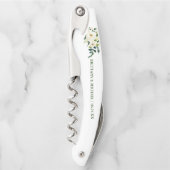 水彩グリーンホワイトフローラ結婚ズ ソムリエナイフ (正面)