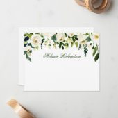 水彩グリーンホワイトフローラ パーソナライズされた ノートカード (正面/裏面インサイチュ)