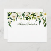 水彩グリーンホワイトフローラ パーソナライズされた ノートカード (正面/裏面)