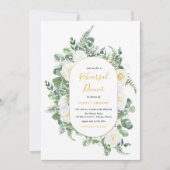 水彩グリーンホワイト花結婚のリハーサル 招待状 (正面)