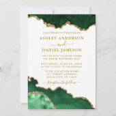 水彩グリーンホワイト金ゴールド大理石フォト結婚ズ 招待状 (正面)