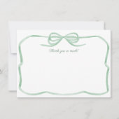 水彩グリーンボウ結び目ブライダルシャワー サンキューカード (正面)