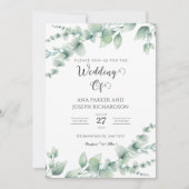 水彩グリーンボタニカル フローラル エレガント ウェディング 招待状 (正面)