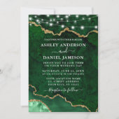水彩グリーンマーブルゲートGeodeライト結婚ズ 招待状 (正面)