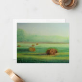 水彩グリーンメドウ干し草の畑 ノートカード (正面/裏面インサイチュ)