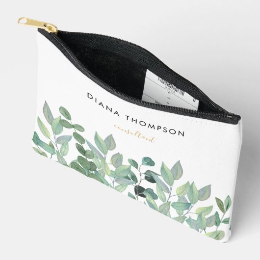 水彩グリーンユーカリの枝 アクセサリーポーチ (見開き)