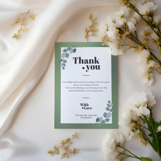 水彩グリーンユーカリ サンキューカード