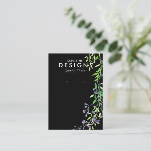 水彩グリーンラベンダーイヤリングディスプレイカード 名刺 (スタンド正面)