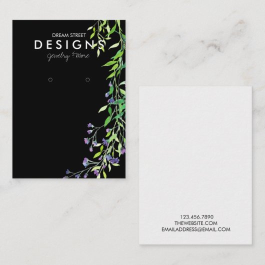 水彩グリーンラベンダーイヤリングディスプレイカード 名刺 (正面/裏面)