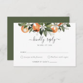 水彩グリーンリーオレンジブロッサムウェディングRSVP 招待状 (正面/裏面)