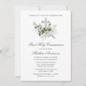 水彩グリーンリーコミューニオンセージグリーンシルバー 招待状 (正面)