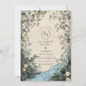 水彩グリーンリーストリーム結婚自然 招待状 (正面)