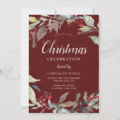 水彩グリーンリース企業のクリスマスパーティー 招待状 (正面)