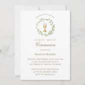 水彩グリーンリース最初の聖餐式 招待状 (正面)