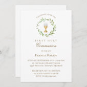 水彩グリーンリース最初の聖餐式 招待状 (正面/裏面)