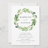 水彩グリーンリース 招待状 (正面)