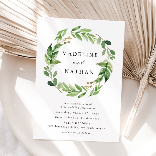 水彩グリーンリース 招待状