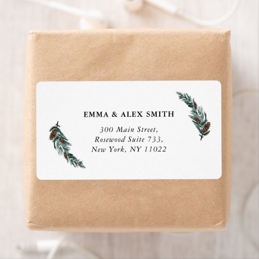 水彩グリーンリーパインコーンミニマリストアドレスL ラベル (インサイチュ)