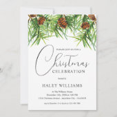 水彩グリーンリーパイン企業のクリスマスパーティー 招待状 (正面)