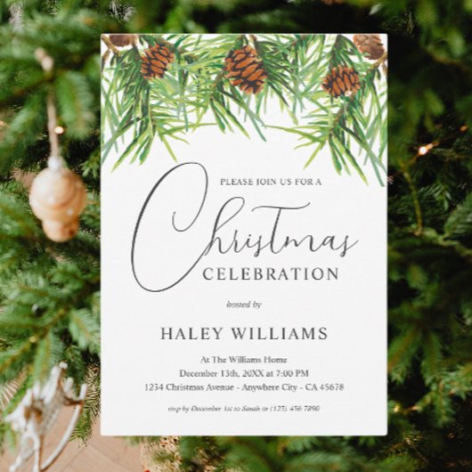 水彩グリーンリーパイン企業のクリスマスパーティー 招待状