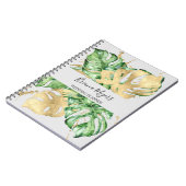 水彩グリーンリーパーム葉金ゴールドビジネスサンド ノートブック (左側)