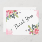 水彩グリーンリーピンクの花ありがとう シーズンポストカード (正面/裏面)