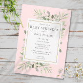 水彩グリーンリーピンクガールベビー散水 招待状