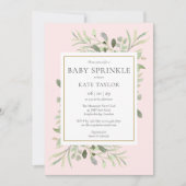 水彩グリーンリーピンクガールベビー散水 招待状 (正面)