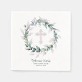 水彩グリーンリーピンククロスファースト聖餐式 スタンダードカクテルナプキン (正面)