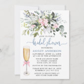 水彩グリーンリーピンクダスティブルーブライダルシャワー 招待状 (正面)