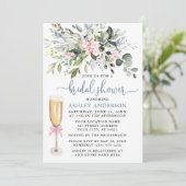 水彩グリーンリーピンクダスティブルーブライダルシャワー 招待状 (スタンド正面)