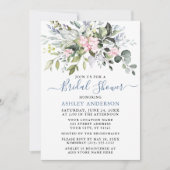 水彩グリーンリーピンクダスティブルーブライダルシャワー 招待状 (正面)