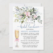 水彩グリーンリーピンクダスティブルーブライダルランチ 招待状 (正面)