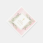 水彩グリーンリーピンクバプテスマ《キリスト教》洗礼式や命名式 スタンダードカクテルナプキン (角)