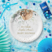 水彩グリーンリーピンクフローラスロット赤ちゃんシャワー ペーパープレート (パーティー)