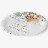 水彩グリーンリーピンクフローラスロット赤ちゃんシャワー ペーパープレート (アングル)