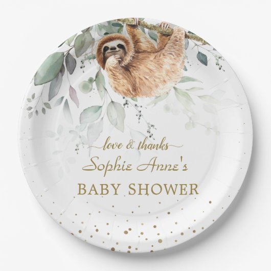 水彩グリーンリーピンクフローラスロット赤ちゃんシャワー ペーパープレート (正面)