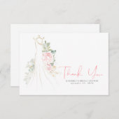 水彩グリーンリーピンクフローラドレスありがとう サンキューカード (正面/裏面)