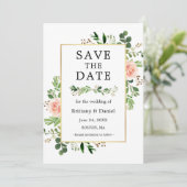 水彩グリーンリーピンクフローラ保存カード セーブザデート (スタンド正面)