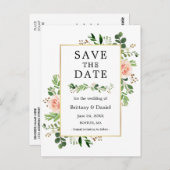 水彩グリーンリーピンクフローラ保存日 ポストカード (正面/裏面)