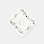 水彩グリーンリーピンクフローラ結婚金ゴールド スタンダードカクテルナプキン (角)