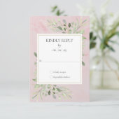 水彩グリーンリーピンクマーブルウェディングRSVP 出欠カード (スタンド正面)