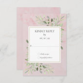 水彩グリーンリーピンクマーブルウェディングRSVP 出欠カード (正面/裏面)