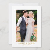 水彩グリーンリーピーチバラ写真金ゴールド結婚ズ 招待状 (裏面)