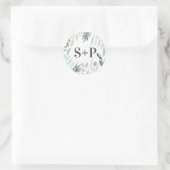 水彩グリーンリーフイニシャル結婚式用シール ラウンドシール (バッグ)