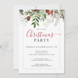 水彩グリーンリーフローラクリスマスパーティー 招待状