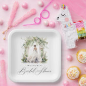 水彩グリーンリーフローラブライダルシャワー ペーパープレート (パーティー)