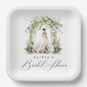 水彩グリーンリーフローラブライダルシャワー ペーパープレート (正面)