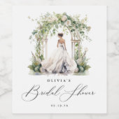 水彩グリーンリーフローラブライダルシャワー ワインラベル (シングルラベル)