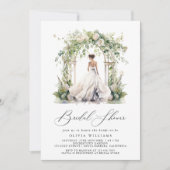水彩グリーンリーフローラブライダルシャワー 招待状 (正面)